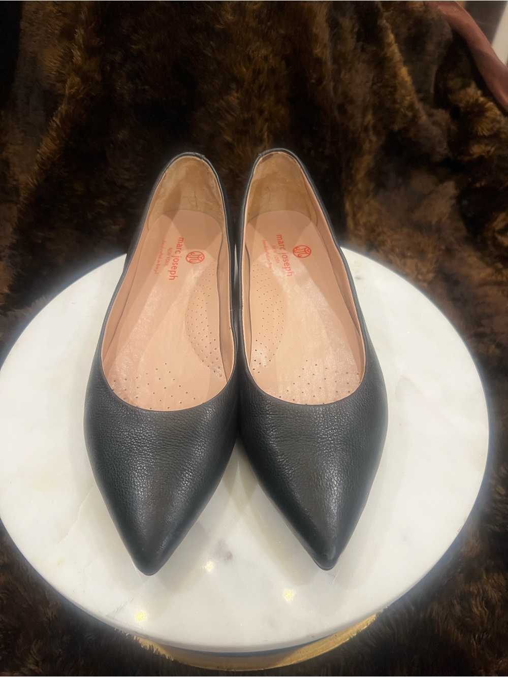 Marc Joseph Jane Street Black Pointed-Toe Leather Flats